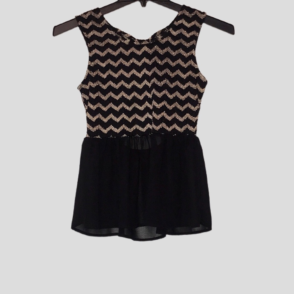 Deb Black and Gold 3 Bow Peek a Boo Peplum Top Size M